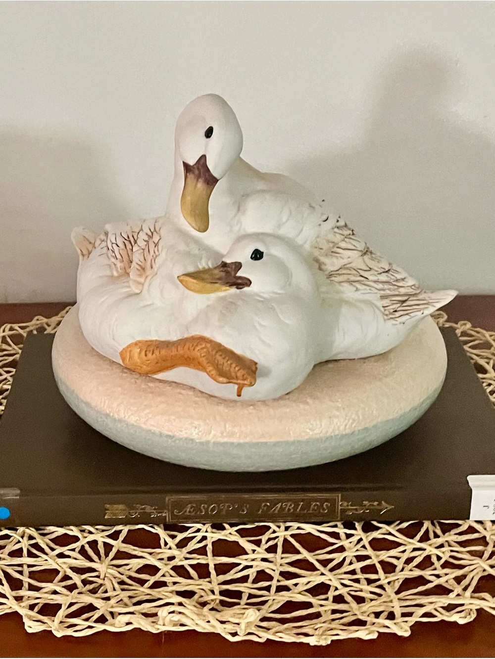 Vintage Homco Porcelain Duck Family Figurine Planter Candle Holder